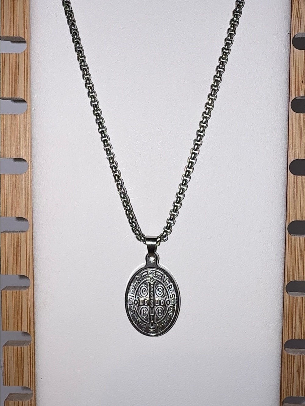 St Benedict Medal Pendant Necklace 316L Stainless Steel 24" Chain San Benito